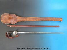An 1897 pattern George VI Royal Engineers sword in leather scabbard and case by R.