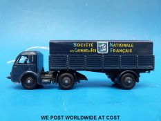 French Dinky Toys diecast model Panhard articulated lorry SNCF 32AB in dark blue with SNCF logo and