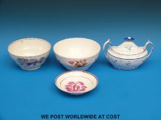 An 18thC pedestal slop bowl with chinoiserie decoration, probably Newhall,