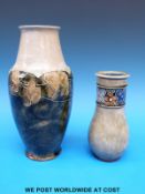A Royal Doulton stoneware vase with flowers around the neck (16cm tall) together with a conical