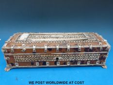 Anglo-Indian tortoiseshell and bone box of Vizagapatam design with pierced and carved panels,