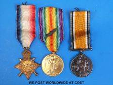 A WWI medal trio comprising 1914-1915 star stamped 2 Lieut. R.W.