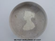 Sulphide cameo glass paperweight featuring a bust of Queen Victoria (7.
