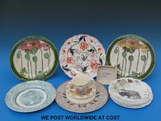 A collection of ceramics including Royal Doulton Art Deco poppy plates, Meissen plate,