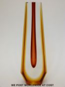 Pavel Hlava for Exbor signed Sommerso Solifleur glass vase of tapered faceted form with central red