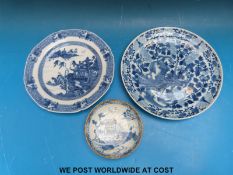 Three Chinese blue and white plates