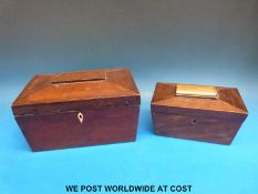Two 19thC mahogany sarcophagus shaped tea caddies