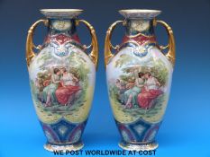 A pair 'English Sevres' vases (35cm tall)