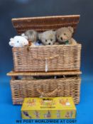 Two wicker hampers containing a collection of soft toys including Dean's bears,