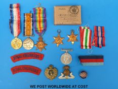 A WWI and WWII father and son medal group, comprising WWI trio awarded to S4-086603 Pte L.Marmont A.