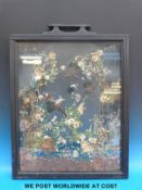 A glazed fire screen with taxidermy hummingbirds within (73 x 56cm)