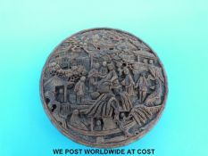 A 19thC Chinese carved tortoiseshell covered pot, 9.