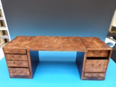 A Japanese marquetry inlaid miniature or apprentice twin pedestal cabinet or desk and another