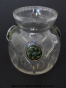 Stuart & Sons crystal glass vase of globular form with collared neck and reeded rim decorated with