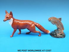 A large Beswick fox and a small Beswick trout impressed 1390 to base