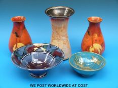 A small collection of ceramics to include a pair of Don Wilton vases,