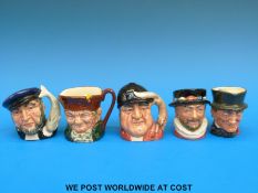 Five Royal Doulton character jugs Beefeater, Gone Away, Capt.