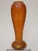 Kralik iridescent orange glass vase of waisted form with random crackle pattern (25.