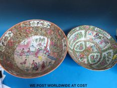 Two large Chinese famille rose bowls decorated with figural and floral scenes (35.5cm & 31.
