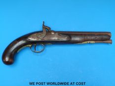 A hammer action percussion holster pistol with brass mounts and 8.75