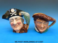 Two large Royal Doulton character jugs Long John Silver D6335 (18.5cm tall) and Drake D6115 (15.