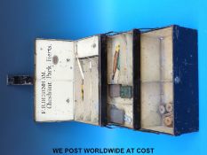 A black Japanned tackle box marked Carter London,