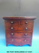 A 19thC mahogany apprentice or miniature chest of two over three drawers (W34 x D19 x H36cm)
