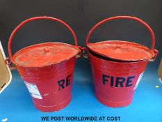 Two lidded 'Fire' buckets