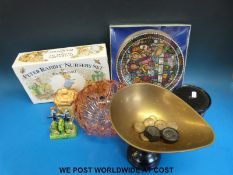 A collection of ceramics including a Peter Rabbit set, wall plaque,