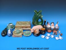 A collection of ceramic animals including Beswick, Disney Wade Whimsies, Chinese tea ware,