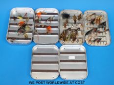 Three Wheatley fly boxes with 50 assorted salmon flies