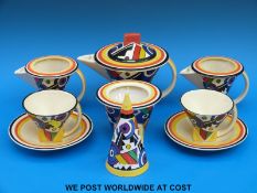 A collection of Art Deco Clarice Cliff style 'Lightning' designs by Chelsea Works includes teapot,