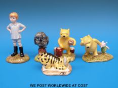 Five Royal Doulton Winnie the Pooh figures to include Christopher Robin, Owl on Honey Pot,