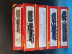 Five Hornby 00 gauge locomotives and tenders comprising British Rail 4-6-0 Class 5MT weathered