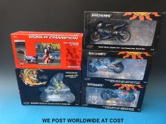 Five Minichamps 1:12 scale diecast model superbikes, one from the Valentino Rossi collection,
