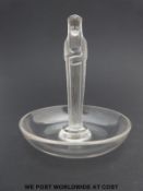 Lalique Statuette De La Fontaine glass pin/ ring dish featuring a girl with a posy of flowers in