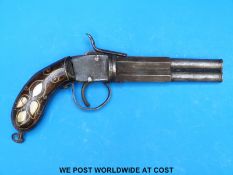 Turkish double barrelled over and under percussion pocket revolver with wire and mother of pearl