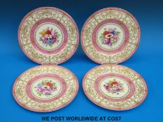 A set of four Royal Worcester hand painted cabinet plates with floral decoration,