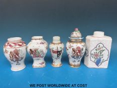 Five Chinese porcelain armorial tea caddies / vases,