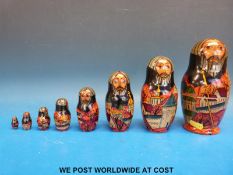 A Russian or Matryoshka doll decorated with scenes from Russian folk tales (height 17cm tall)