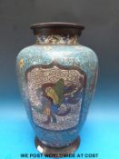 A large 18th/19thC Chinese cloisonné pedestal vase decorated with four cartouches of dragons and