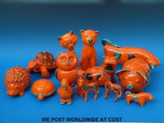 A collection of retro Trentham animal figures including owl and hippo
