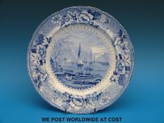 A 19thC Pountney & Allies blue and white transfer printed plate in the St Vincent's Rocks pattern