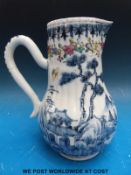 An 18thC Chinese export jug with polychrome clobbered decoration of flowers and insects to the neck