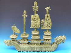 A Chinese jade model sailing ship