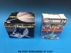 Two vintage electronic video games toys Galaxy Twinvader and Tomytronic 3D both in original boxes