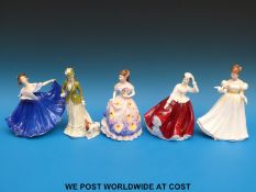 Five Royal Doulton figurines Elaine (HN2791), Rosemary (HN3691), Kathleen (HN3609),