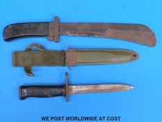 A sheathed M8 bayonet with 17cm blade, USM6 Milpar Co to hilt, USM8A to sheath, with webbing frog,
