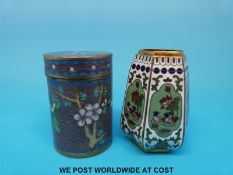 A small hexagonal Chinese closionné vase and another circular lidded example