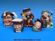 Five character jugs including Doulton, Wedgwood,